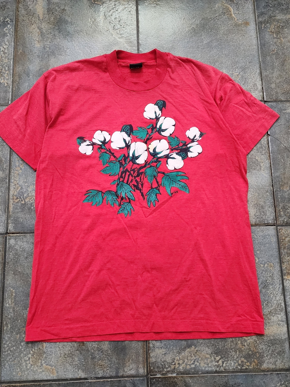 Vintage 80s Cotton XL Single Stitch Puff Print Nature Screen Stars T Shirt